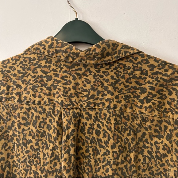 zara permium denim womens uk 16 leopard print brown collared long sleeve top - Picture 6 of 8